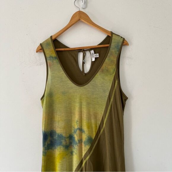 Dolcezza Green Sleeveless Asymmetrical Two Tone Tie-dye Tulle Hem A-Line Dress - Picture 7 of 9